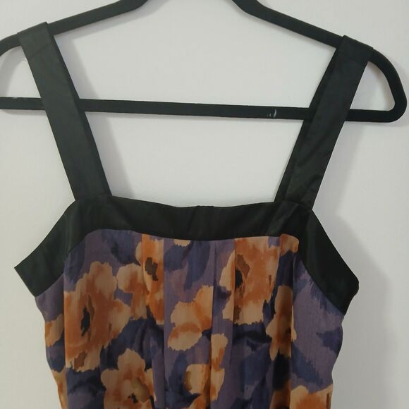 Daisy Fuente Purple Floral Pattern Black Trim Lined Sleeveless Blouse Top Medium - Picture 2 of 9